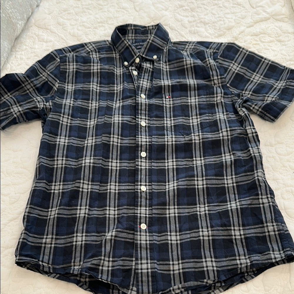 Tommy Hilfiger Blue and White Casual Button Down Shirt